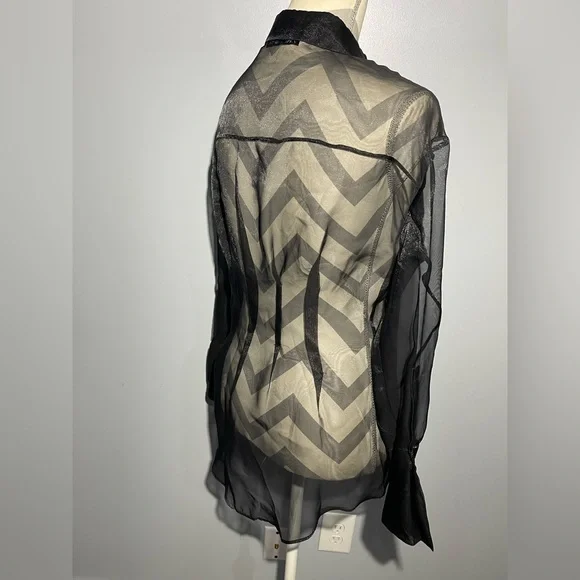 Zara Black Sheer Button Down Shirt - Picture 5 of 13